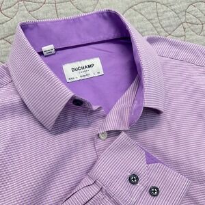 Duchamp London Button Down Shirt Purple Slim Fit Micro-Check / Mens Medium 15.5